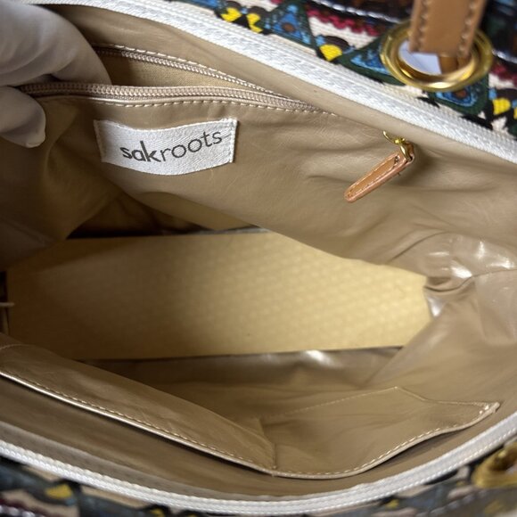 Stack Roots Multicolor Graphics Tote Bag With Brown Handles - Picture 7 of 12